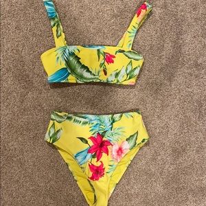 Yellow Hawaiian print 2 piece swim